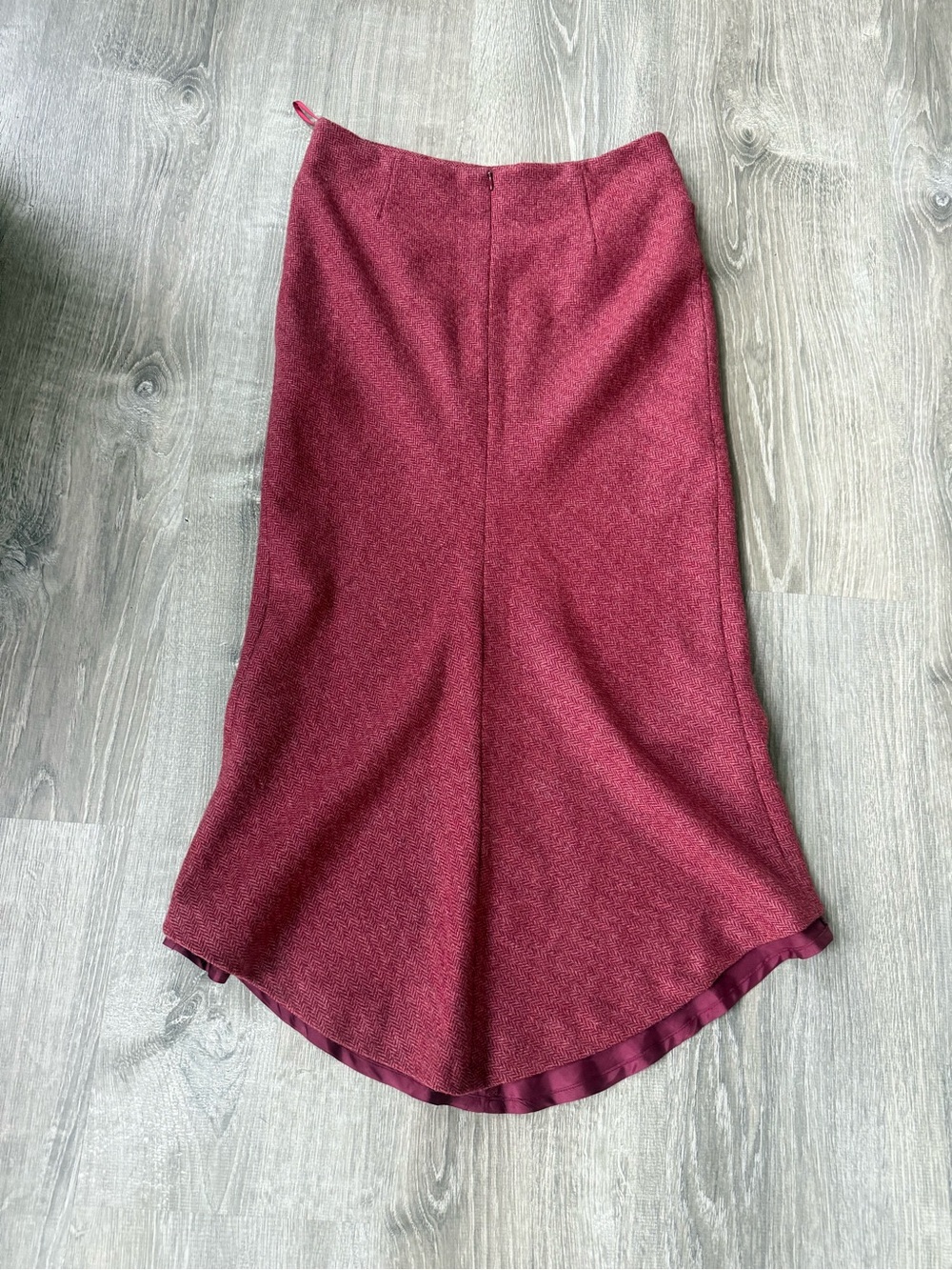 Vintage 100% Wool Mermaid Skirt Red Herringbone Tweed Made in England Academia - Picture 9 of 9